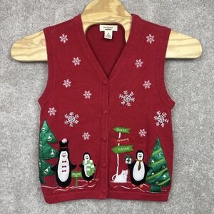 Bechamel Women Christmas‎ Sweater Vest Penguins Cats & Snowflakes Size Medium